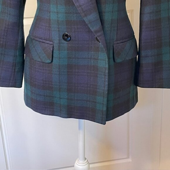 Vintage Tartan100% Wool Black Watch Plaid Double Breasted Blazer Jacket 8 - Picture 4 of 11